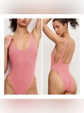 NEW GOOD AMERICAN Large Grenadine Gingham Khloe One-piece High Cut Swimsuit